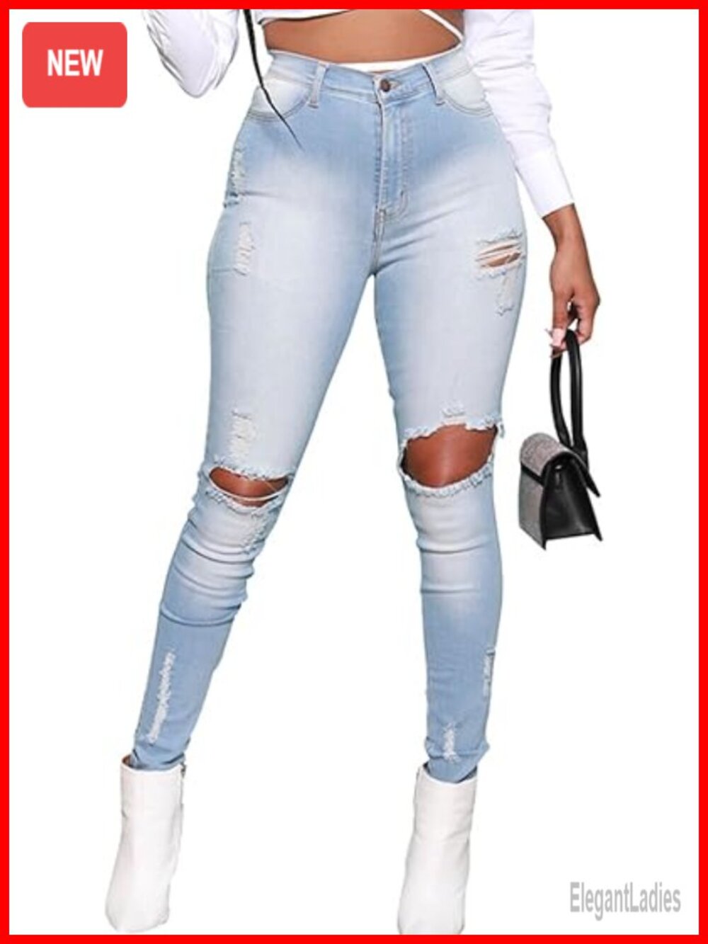 Elastic High Waisted Raw Hem Flare Denim Jeans for Women